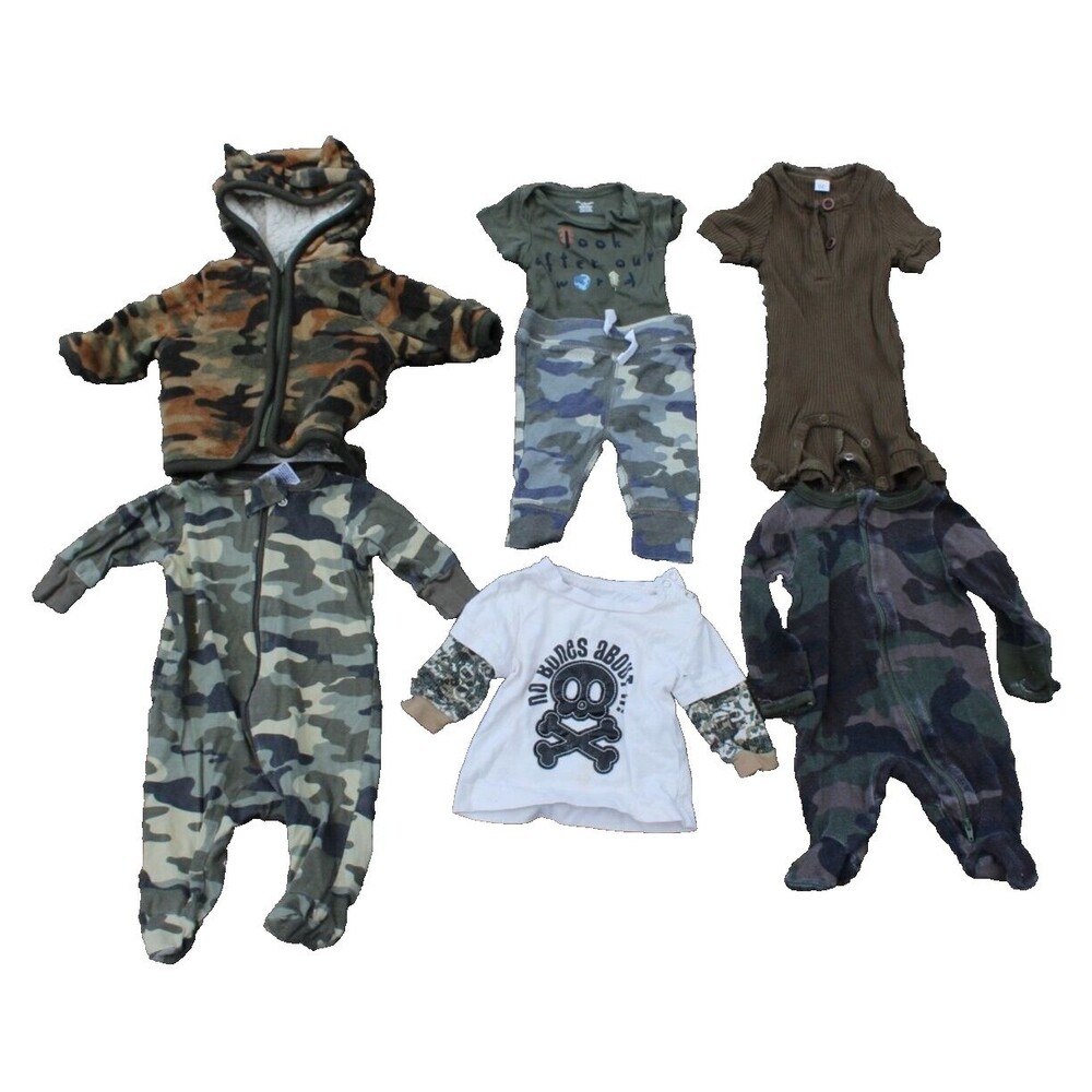 Baby Boy Clothes Lot of 7 Pieces Newborn Camouflage Camo Jacket Sleeper Pants
